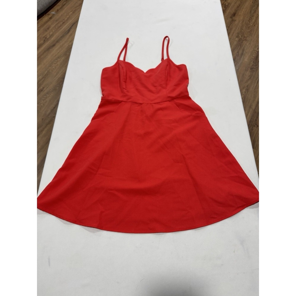 Market & Spruce Orange/Red Coral Dress M, Spaghetti Strap Open Back w/ Pockets